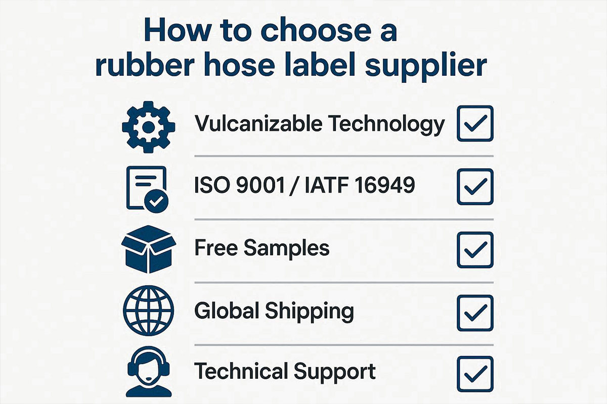 5-point checklist for evaluating rubber hose label suppliers – technical capability, certification, sample policy, logistics, and support