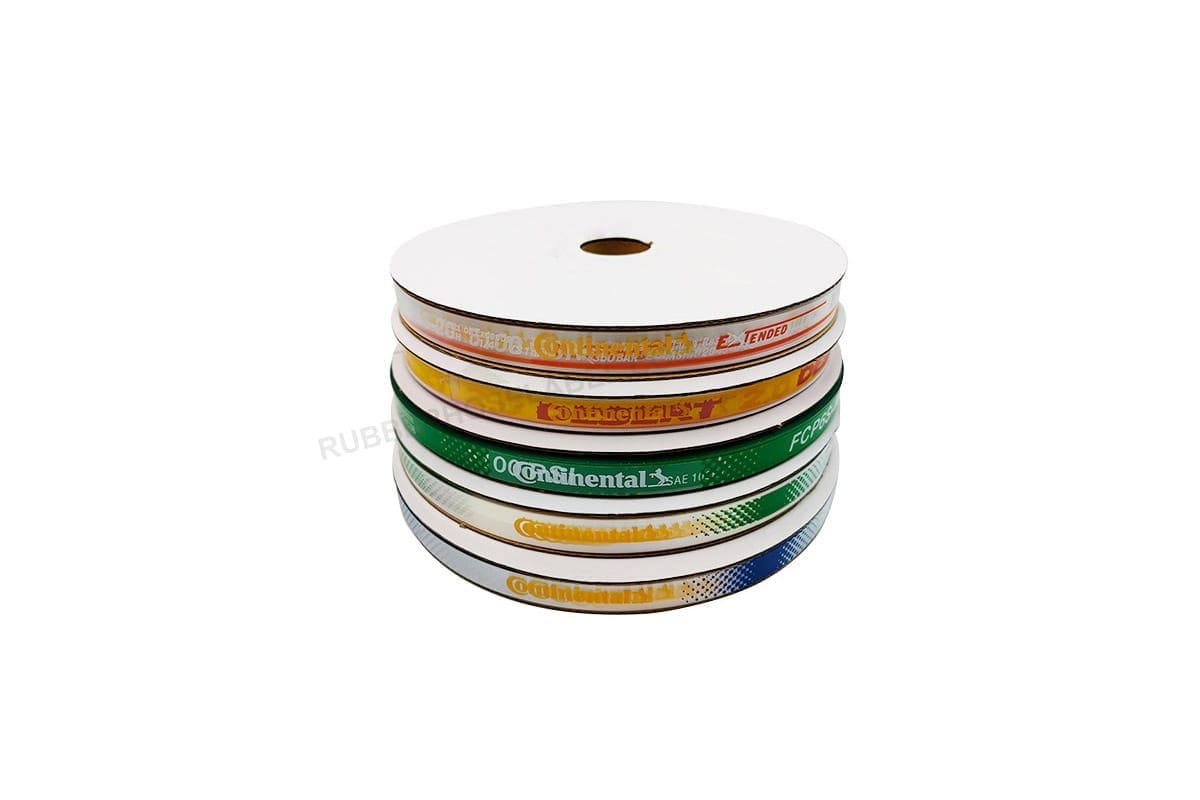Pre-printed rubber automotive hose marking tape on continuous rolls